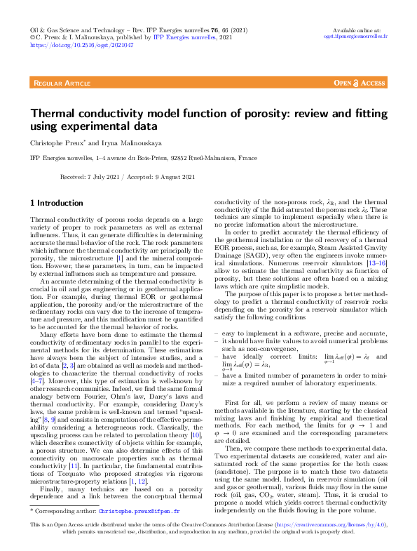(PDF) Thermal conductivity model function of porosity: review and ...