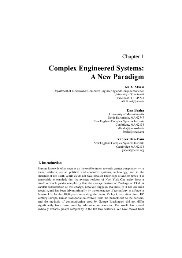 (PDF) Chapter 1 Complex Engineered Systems : A New Paradigm