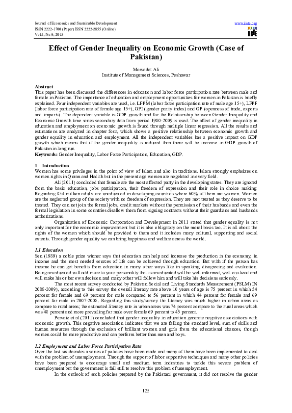 (PDF) Effect of Gender Inequality on Economic Growth (Case of