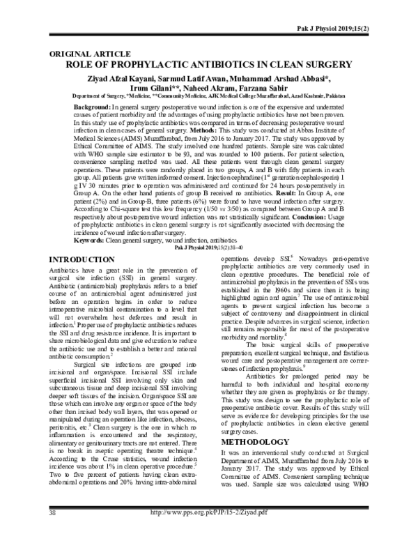 (PDF) Role of prophylactic antibiotics in clean surgery