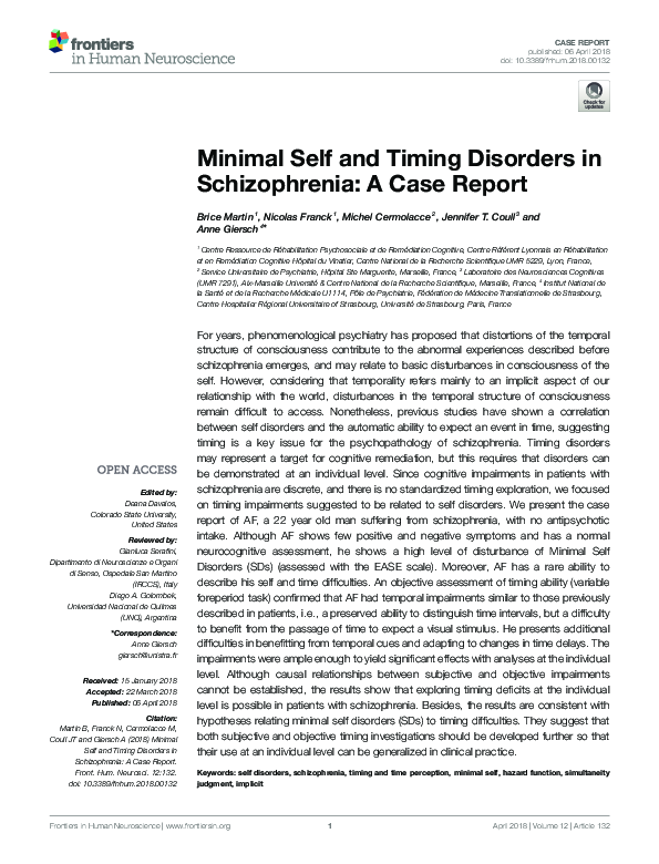 (PDF) Minimal Self and Timing Disorders in Schizophrenia: A Case Report