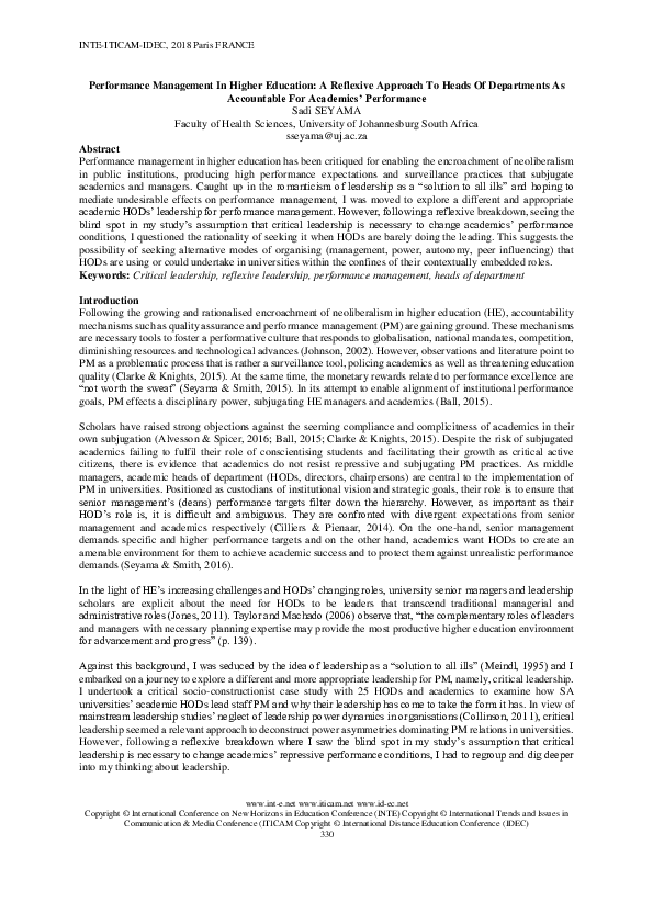 (PDF) Performance Management In Higher Education A Reflexive Approach ...