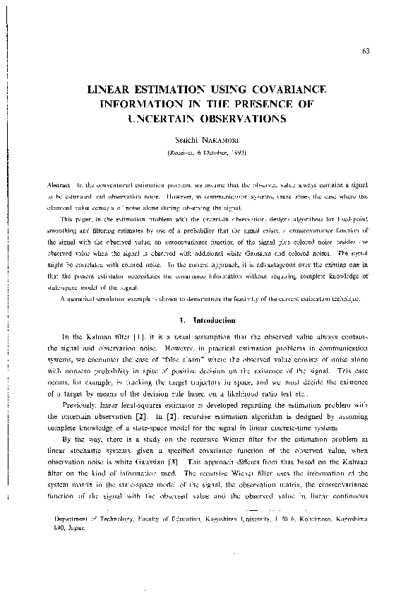 (PDF) Linear Estimation Using Covariance Information in the Presence of ...