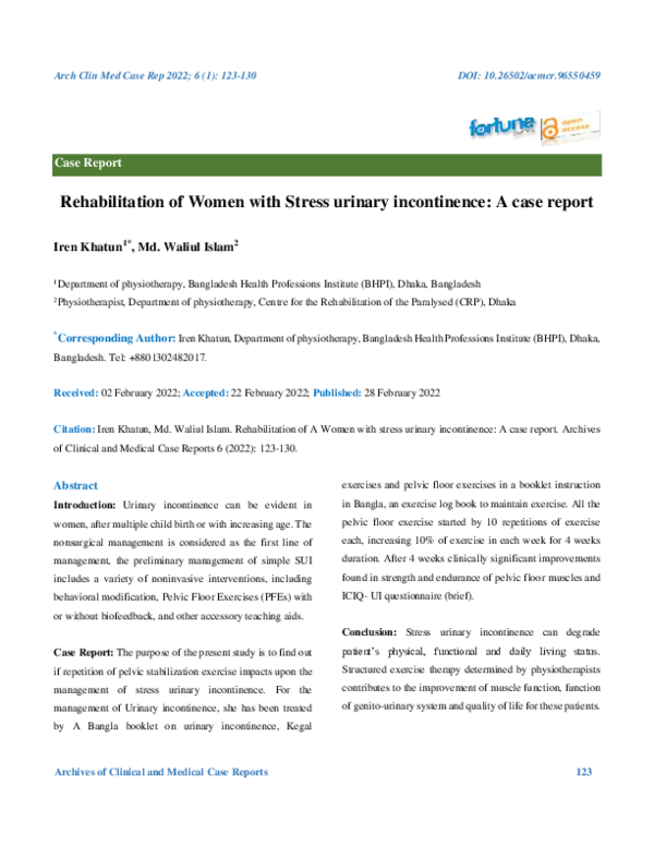 (PDF) Rehabilitation of Women with Stress urinary incontinence: A case ...