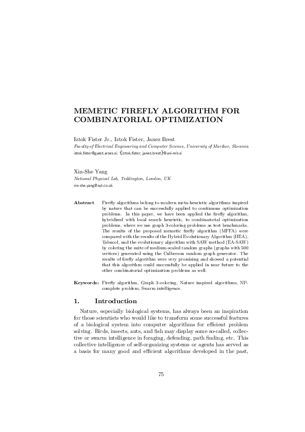 (PDF) Memetic firefly algorithm for combinatorial optimization