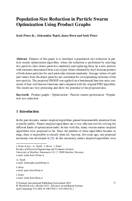 (PDF) Population Size Reduction in Particle Swarm Optimization Using ...