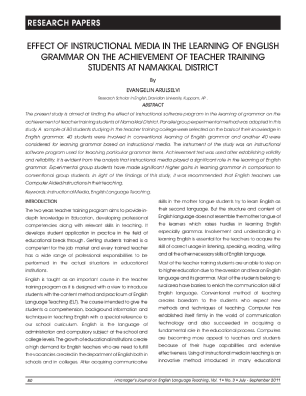 (PDF) Effect Of Instructional Media In The Learning Of English Grammar ...