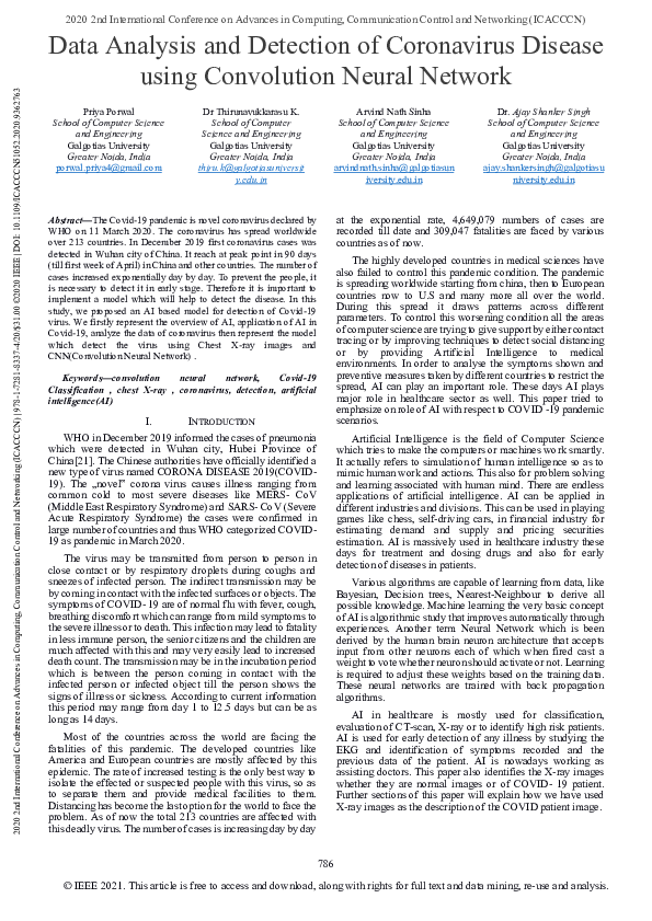 (PDF) Data Analysis and Detection of Coronavirus Disease using ...