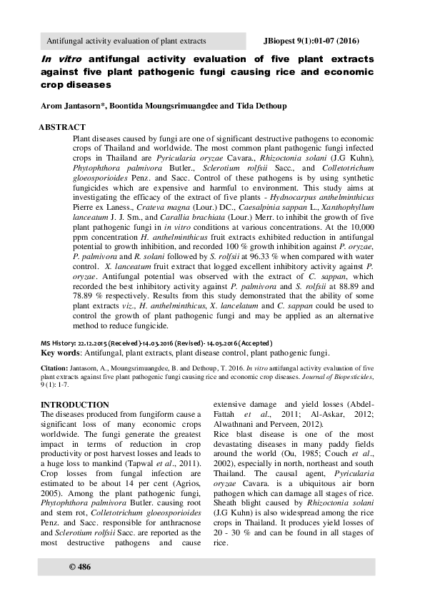 (PDF) In vitro antifungal activity evaluation of five plant extracts ...