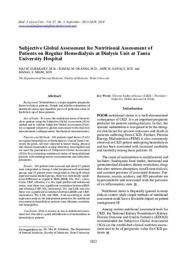 (PDF) Subjective Global Assessment for Nutritional Assessment of ...