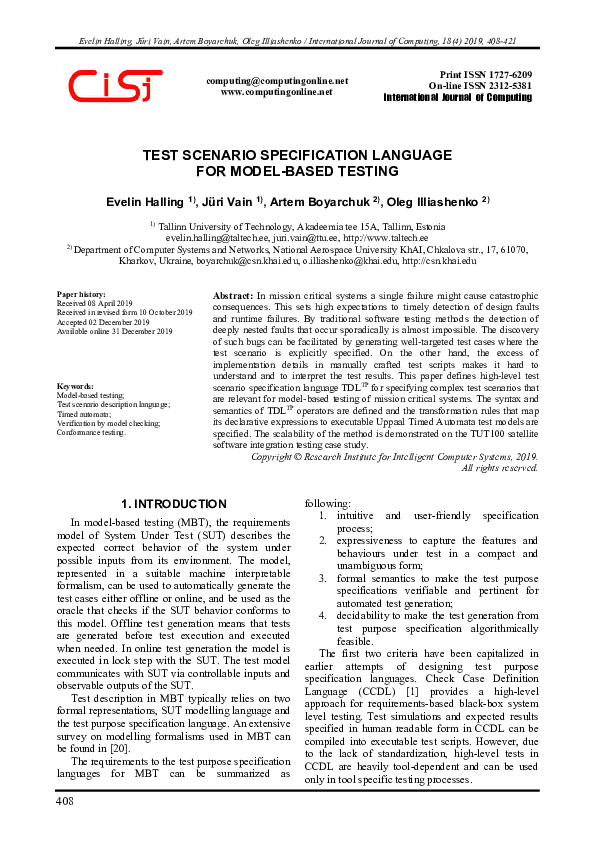 (PDF) Test Scenario Specification Language for Model-Based Testing