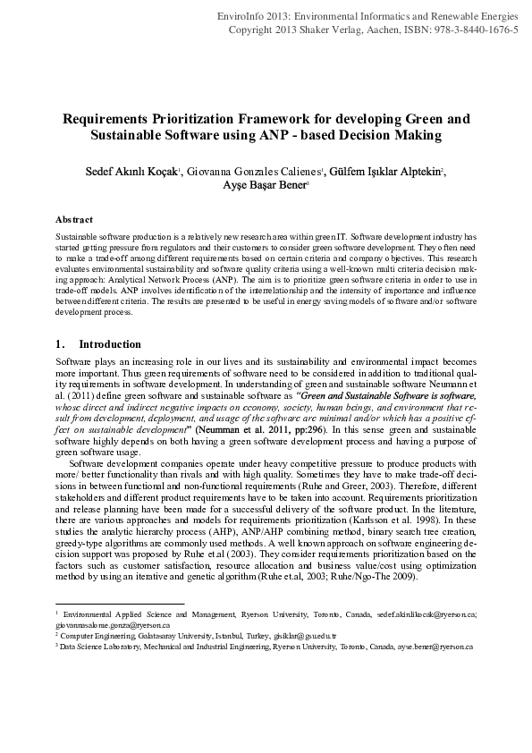 (PDF) Requirements Prioritization Framework for Developing Green and ...
