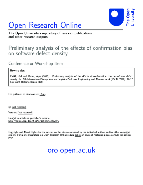 (PDF) Preliminary analysis of the effects of confirmation bias on ...