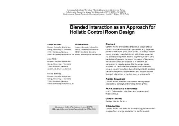 (PDF) Blended Interaction as an Approach for Holistic Control Room Design