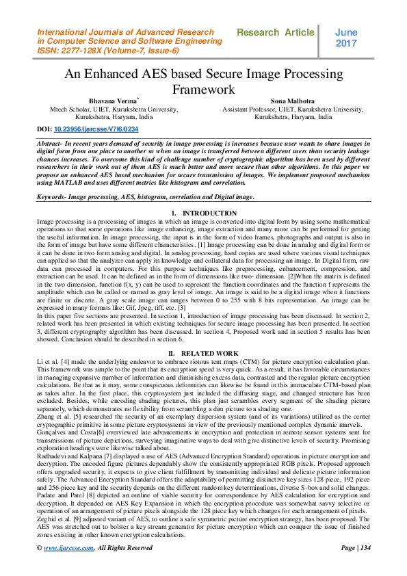 (PDF) An Enhanced AES based Secure Image Processing Framework