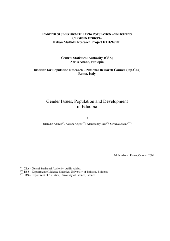 (PDF) Gender Issues , Population and Development in Ethiopia