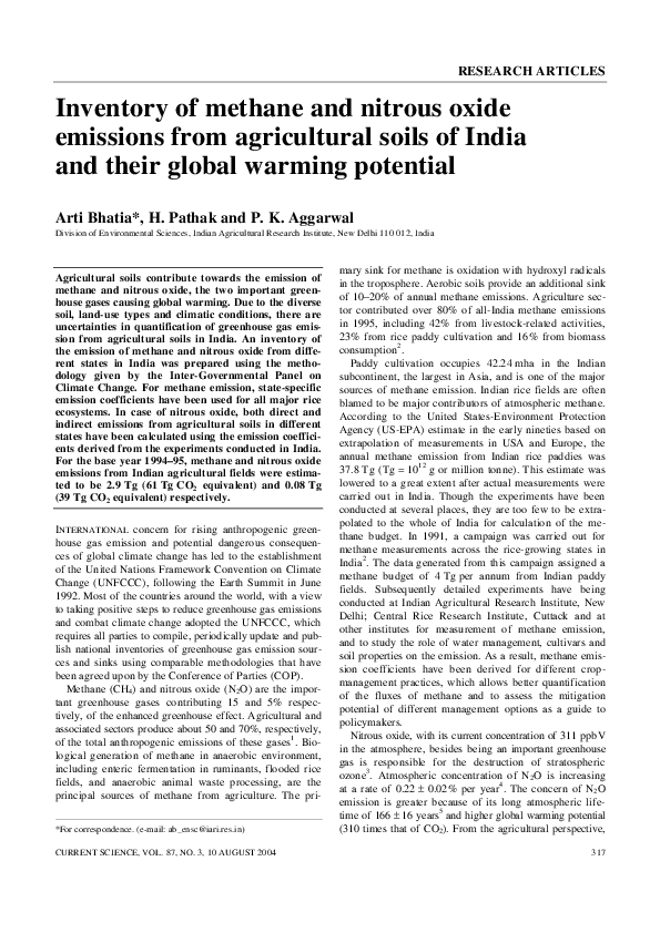 (PDF) Inventory of methane and nitrous oxide emissions from ...