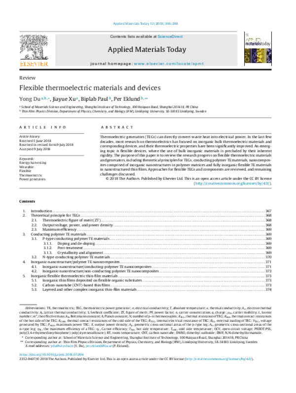 (PDF) Flexible thermoelectric materials and devices