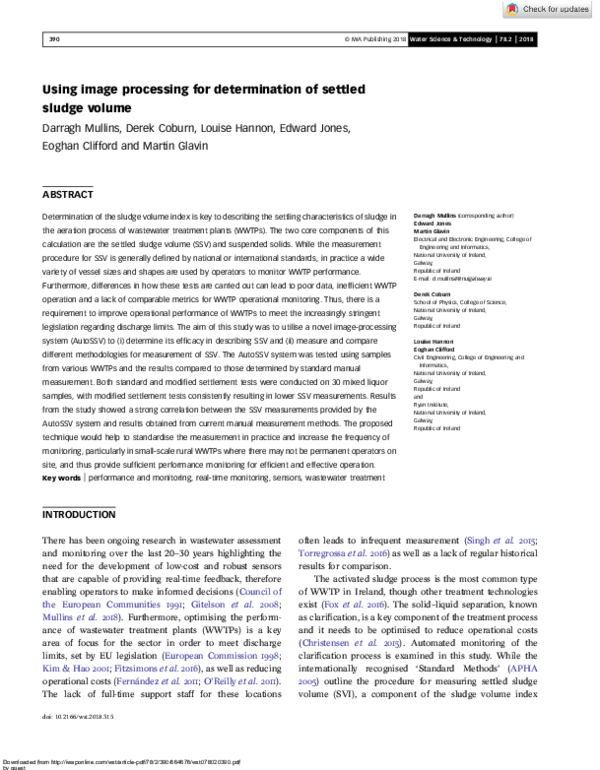 (PDF) Using image processing for determination of settled sludge volume Eoghan Clifford