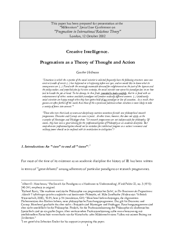 (PDF) Pragmatism as a Theory of Thought and Action