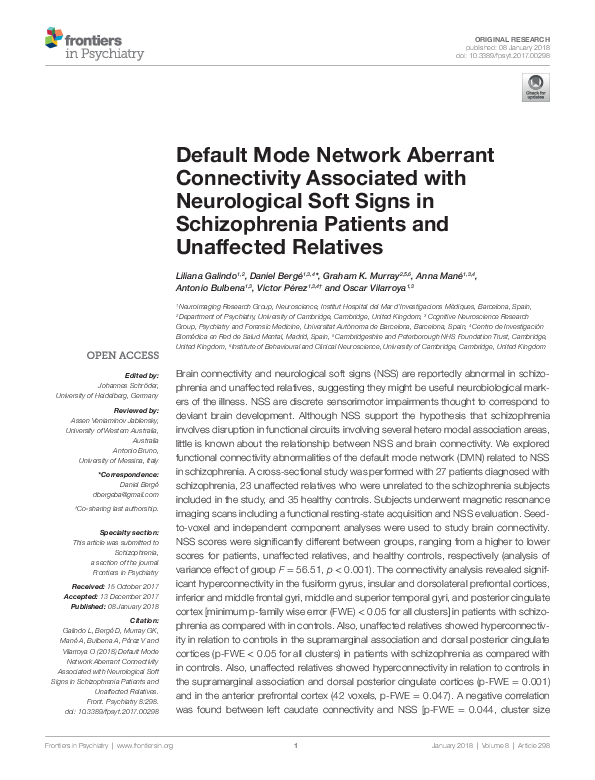 (PDF) Default Mode Network Aberrant Connectivity Associated with ...