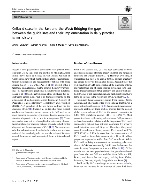 (PDF) Celiac disease in the East and the West: Bridging the gaps ...
