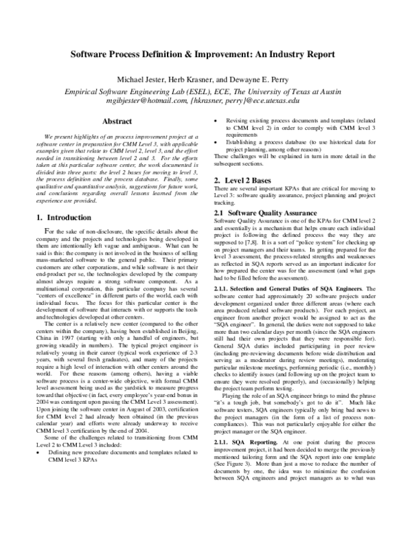 (PDF) Software Process Definition & Improvement: An Industry Report