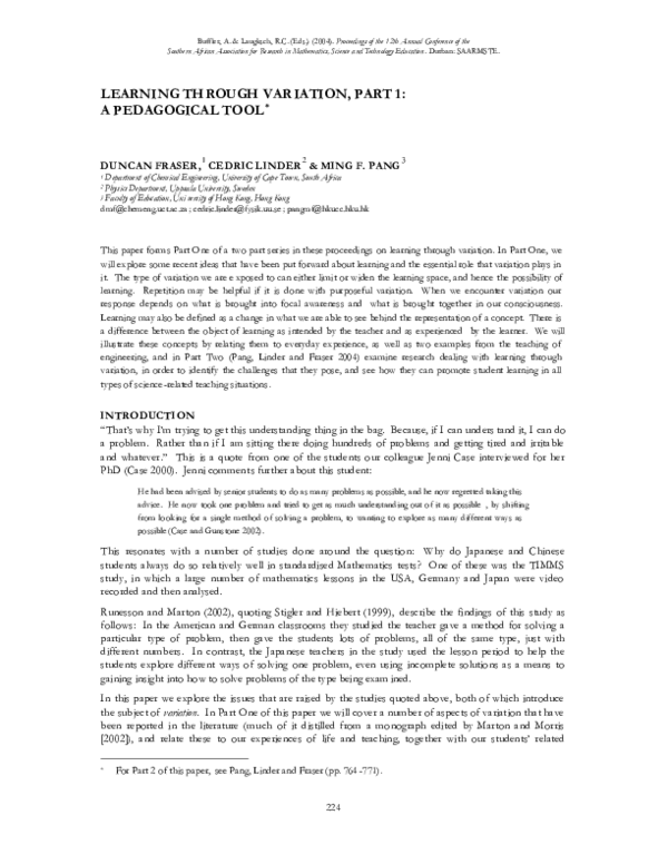 (PDF) Learning through variation, part 1: a pedagogical tool