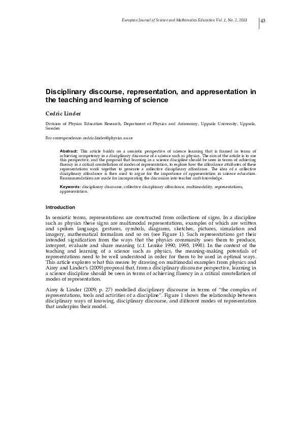 (PDF) Disciplinary discourse, representation, and appresentation in the ...