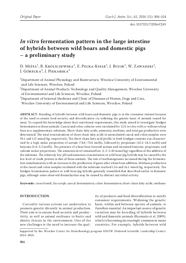 (PDF) In vitro fermentation pattern in the large intestine of hybrids ...