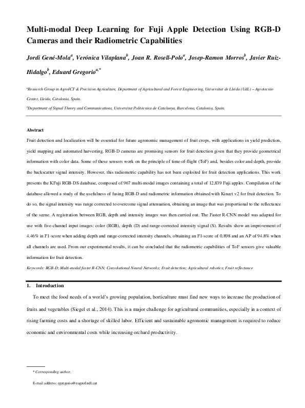 (PDF) Multi-modal deep learning for Fuji apple detection using RGB-D ...