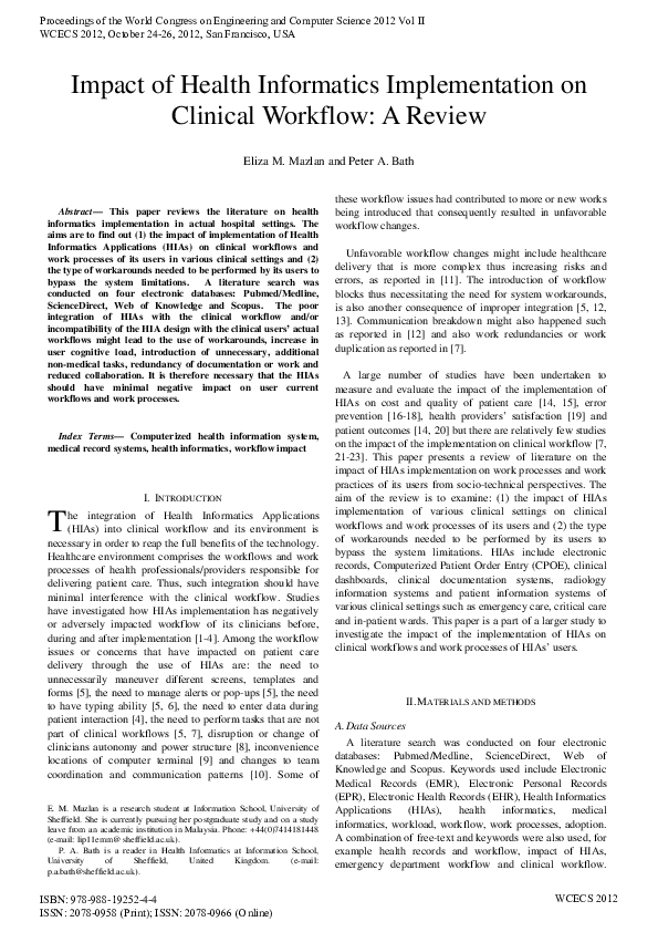 (PDF) Impact of Health Informatics Implementation on Clinical Workflow ...