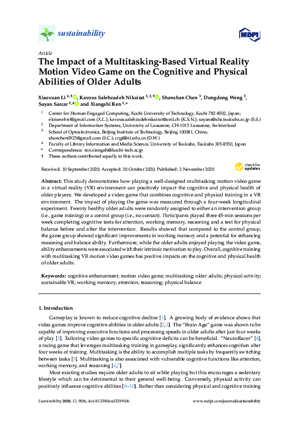 (PDF) The Impact of a Multitasking-Based Virtual Reality Motion Video ...