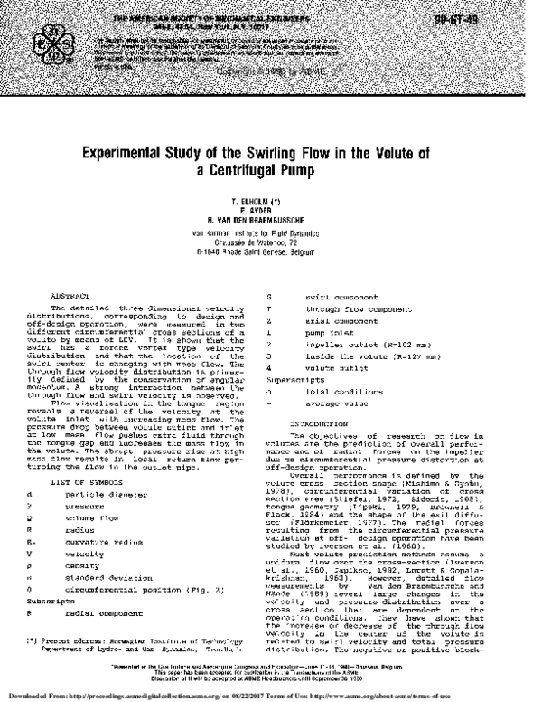 (PDF) Experimental Study of the Swirling Flow in the Volute of a ...