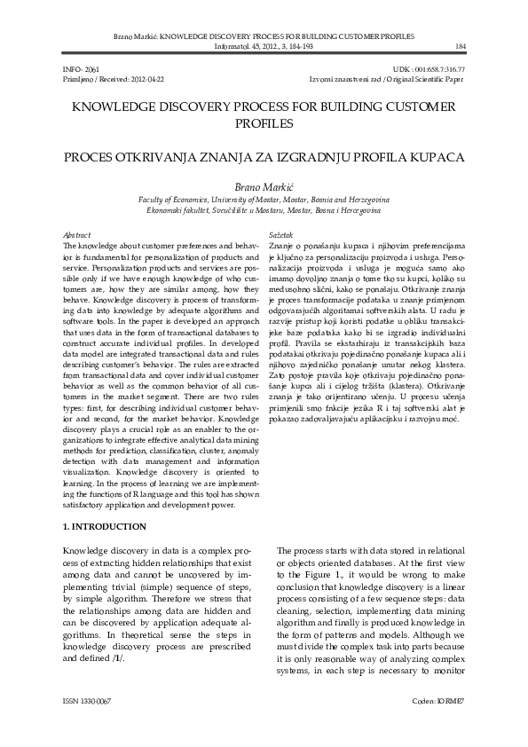 (PDF) Knowledge Discovery Process for Building Customer Profiles Proces ...