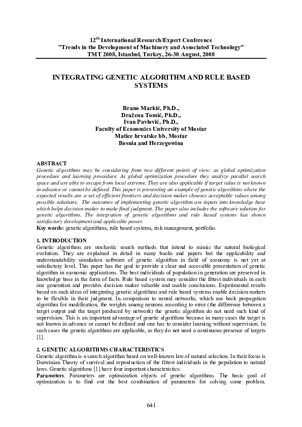 (PDF) Integrating Genetic Algorithm and Rule Based Systems