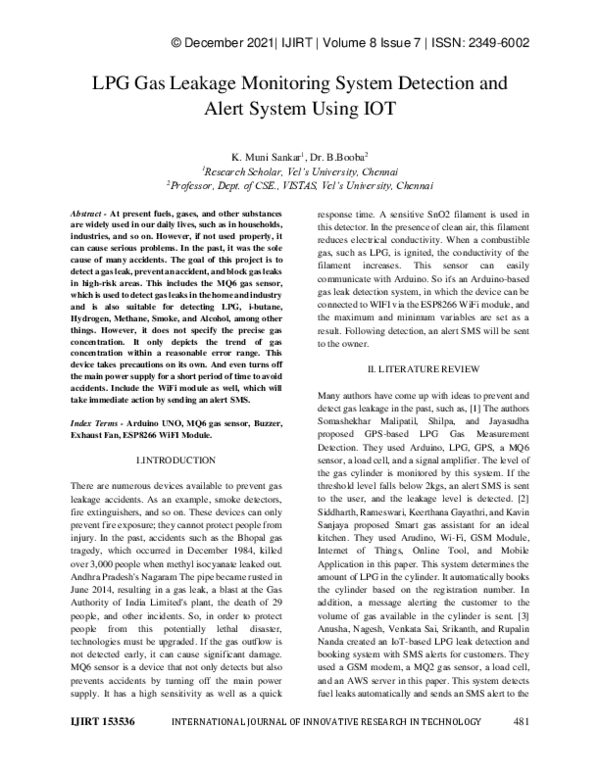 (PDF) LPG Gas Leakage Monitoring System Detection and Alert System