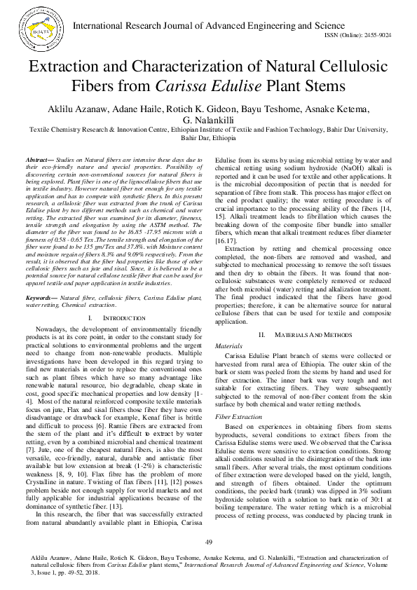 (PDF) Extraction and Characterization of Natural Cellulosic Fibers from ...