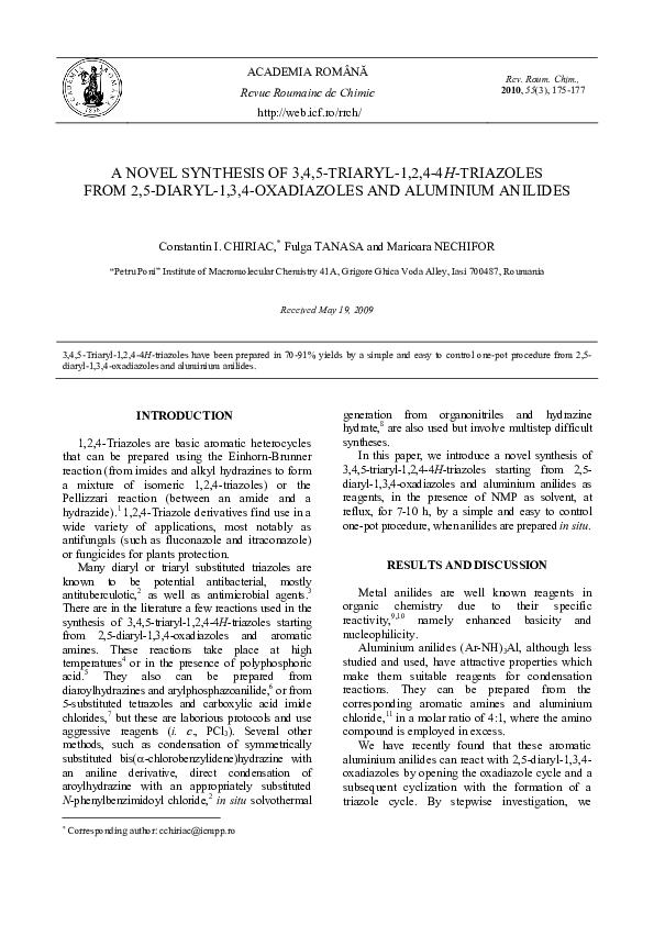 (PDF) A Novel Synthesis of 3 , 4 , 5-TRIARYL-1 , 2 , 4-4 H-Triazoles ...