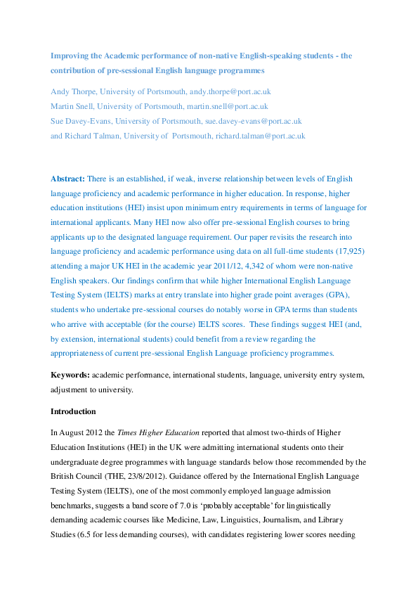 (PDF) Improving the Academic Performance of Non-native English-Speaking ...