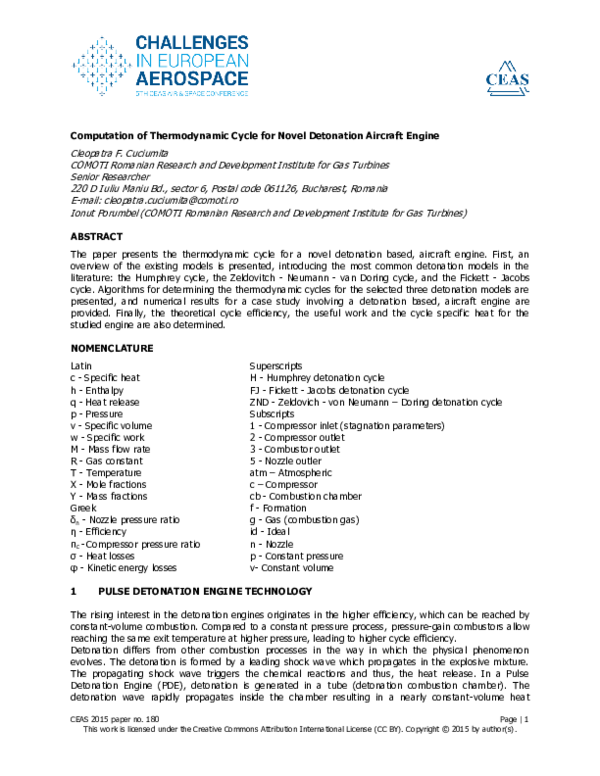 (PDF) Thermodynamic Cycle Analysis of Detonation Engines