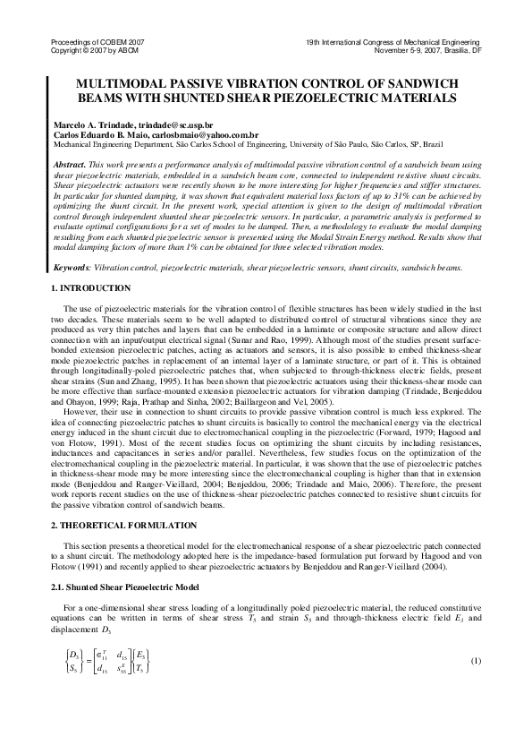 (PDF) Multimodal passive vibration control of sandwich beams with ...
