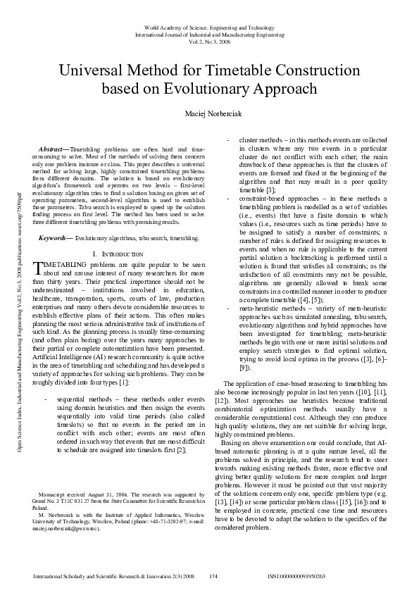 (PDF) Universal Method for Timetable Construction based on Evolutionary ...