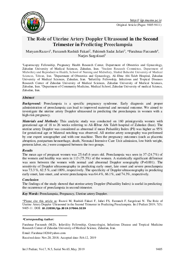(PDF) The Role of Uterine Artery Doppler Ultrasound in the Second ...