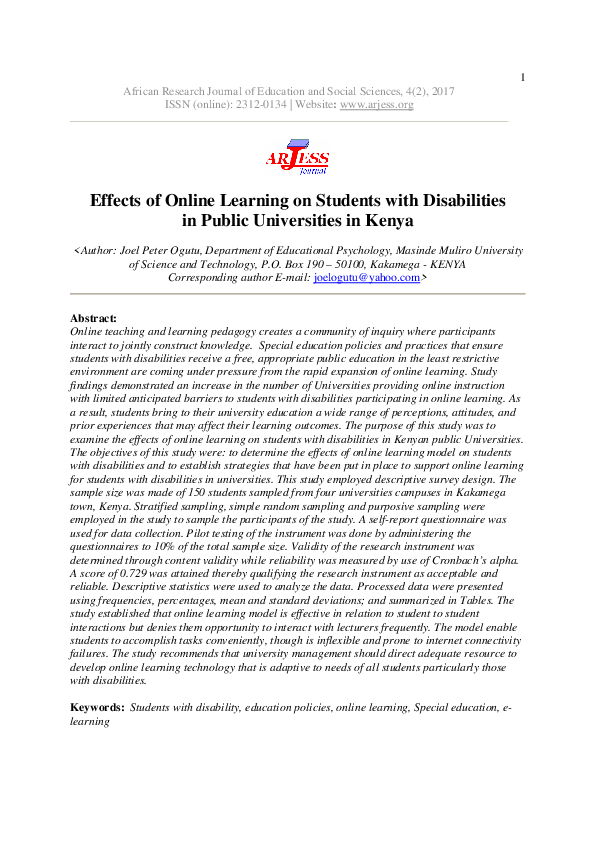 (PDF) Effects of Online Learning on Students with Disabilities in ...