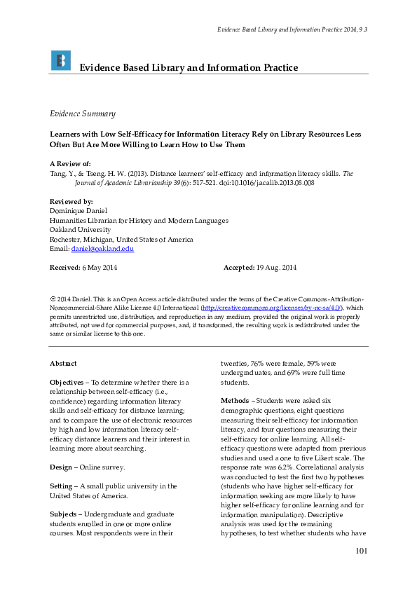 (PDF) Distance Learners' Self-efficacy and Information Literacy Skills