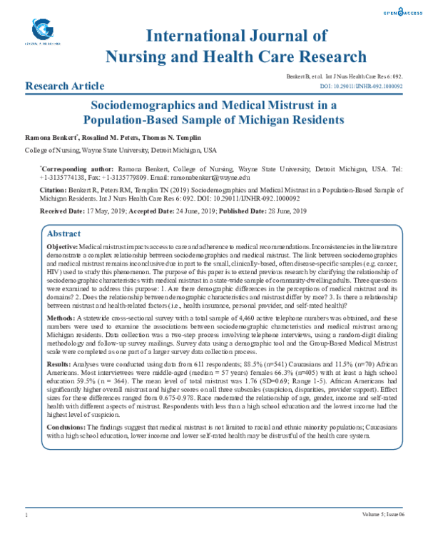 (PDF) Sociodemographics and Medical Mistrust in a Population Based ...