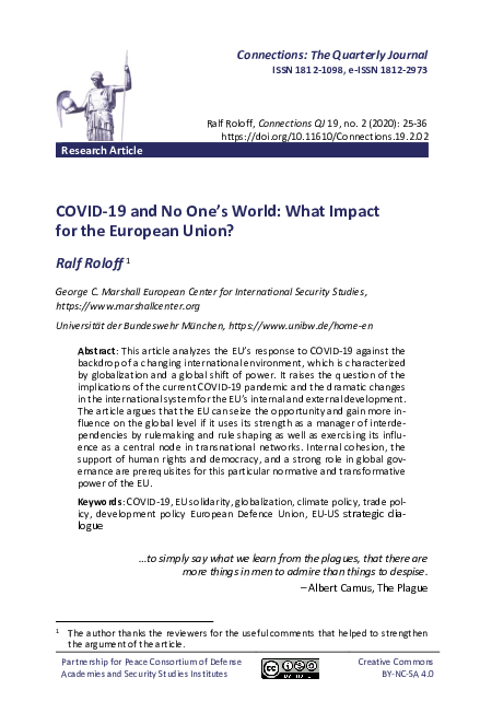 (PDF) COVID 19 and No One’s World: What Impact for the European Union?