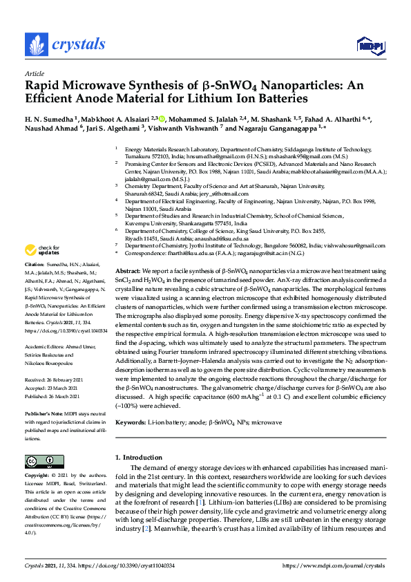 (PDF) Rapid Microwave Synthesis of β-SnWO4 Nanoparticles: An Efficient ...