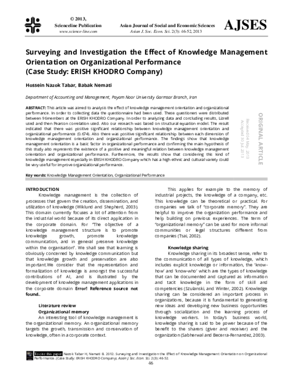 (PDF) Surveying and Investigation the Effect of Knowledge Management ...